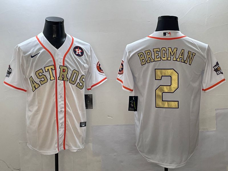 Men Houston Astros 2 Bregman White Gold Game 2025 Nike MLB Jersey style 5
